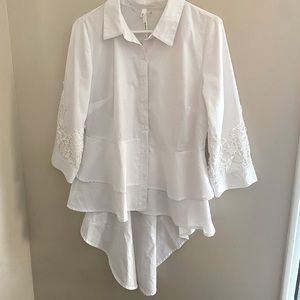 NY Collection White Blouse Button Down Shirt Size Medium